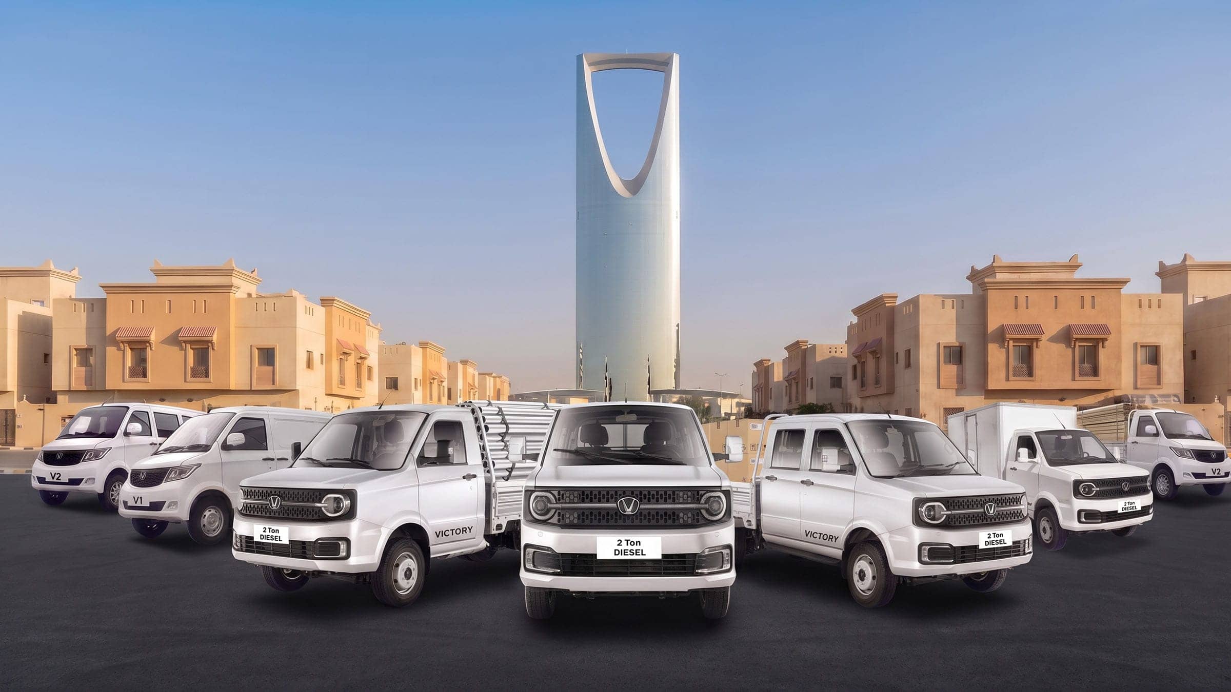 Victory vans and trucks lineup in Saudi Arabia